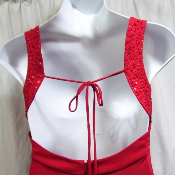 Dress Barn Prom Sexy Red Beaded Sequin Evening Dress Size 12 NWOT - Picture 2 of 4